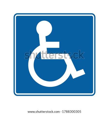 Disabled icon. Vector illustration of handicapped sign isolated on white background. Blue square with wheelchair inside.
