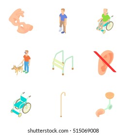 Disabled icons set. Cartoon illustration of 9 disabled vector icons for web