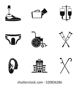 Disabled icons set. Simple illustration of 9 disabled vector icons for web