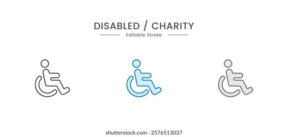 Disabled icons, Wheelchair symbols, handicapped access signs set. Wheelchair, handicapped access sign or symbols. Disabled handicap icons. Wheelchair icon symbol set