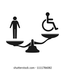 disabled and injustice. Scales icon.