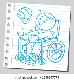 Disabled Kid In Wheelchair Playing With Ball.