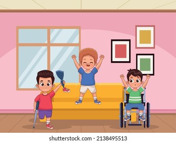 Disabled Kids On White Background