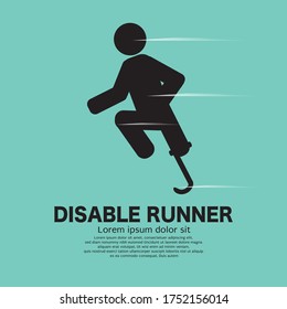 Disabled Leg Runner Icon Black Symbol On Green Background Vector Illustration. 