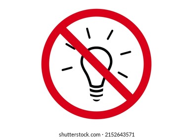 Disabled light bulb red sign. No idea and no inspiration simple symbol icon. Need to electric light energy saving