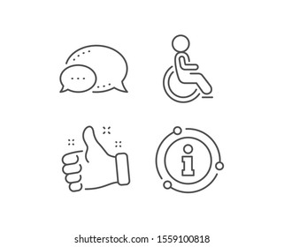 Disabled line icon. Chat bubble, info sign elements. Handicapped wheelchair sign. Person transportation symbol. Linear disabled outline icon. Information bubble. Vector