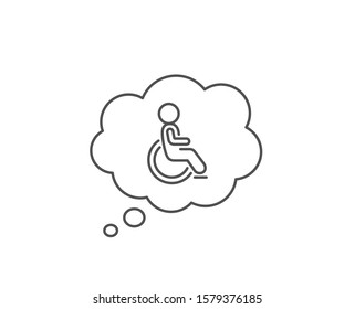 Disabled line icon. Chat bubble design. Handicapped wheelchair sign. Person transportation symbol. Outline concept. Thin line disabled icon. Vector