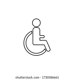deaktiviert, lineares Symbol. Zeichengestaltung. Rollstuhlsymbol-Designvorlage. Trendy Stil, Vektor 10. Icon Piktogramm Rollstuhl physische Mängel. Ideal für Kataloge, Informationsmaterial 