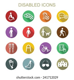 disabled long shadow icons, flat vector symbols