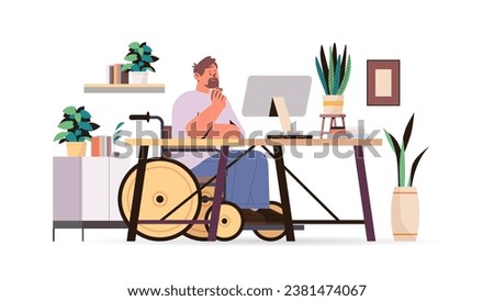 disabled man article editor in wheelchair guy working on computer people with disabilities concept horizontal
