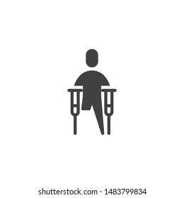 Disabled man with crutches vector icon. filled flat sign for mobile concept and web design. Man invalid without leg glyph icon. Symbol, logo illustration. Vector graphics