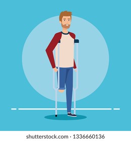 disabled man with crutches without leg