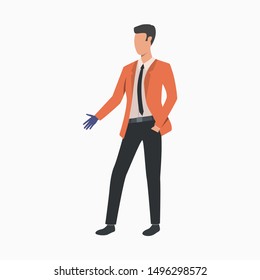 Disabled man gesturing. Prosthesis, disability, handicapped. Disabled people concept. Vector illustration for website, landing page, online store