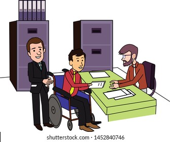 disabled man giving paper to manager
