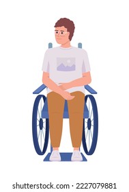 Disabled man with glasses semi flat color vector character. Editable figure. Full body person on white. Inclusion simple cartoon style illustration for web graphic design and animation