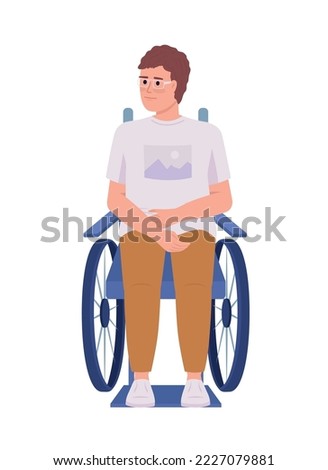 Disabled man with glasses semi flat color vector character. Editable figure. Full body person on white. Inclusion simple cartoon style illustration for web graphic design and animation