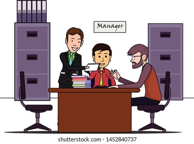 disabled man and his assistant giving paper to manager