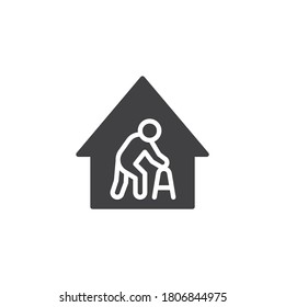 Disabled man at home vector icon. filled flat sign for mobile concept and web design. Nursing home glyph icon. Symbol, logo illustration. Vector graphics