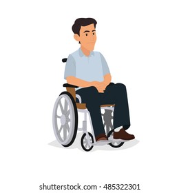 disabled man isolated on white background. a man in a wheelchair. vector illustration. sad disabled man.