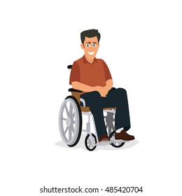 disabled man isolated on white background. a man in a wheelchair. vector illustration. disabled smiling isolated on white background.