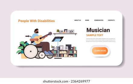 disabled man musician in wheelchair playing guitar people with disabilities concept horizontal