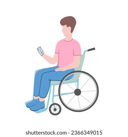 disabled man with phone in hand. Vector Illustration for printing, backgrounds, covers and packaging. Image can be used for greeting cards, posters and stickers. Isolated on white background.