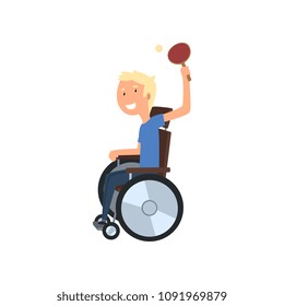 Disabled man playing table tennis, rehabilitation of disabled people concept vector Illustration on a white background