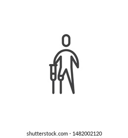 Disabled man with prosthetic leg line icon. linear style sign for mobile concept and web design. disabled person with crutch outline vector icon. Symbol, logo illustration. Vector graphics