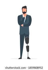 Disabled man with a prosthetic leg. Prosthesis, disabled person. Cartoon flat vector illustration