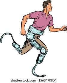 disabled man running with legs prostheses. Pop art retro vector illustration vintage kitsch 60s 50s