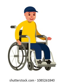 Disabled man sitting in a wheelchair on a white background flat style vector illustration