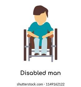 Disabled man sitting in wheelchair vector vector isolated on white background for your web and mobile app design, Disabled man sitting in wheelchair vector logo concept