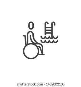 Disabled man in a swimming pool line icon. linear style sign for mobile concept and web design. disabled sport outline vector icon. Symbol, logo illustration. Vector graphics