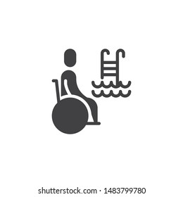 Disabled man in a swimming pool vector icon. filled flat sign for mobile concept and web design. disabled sport glyph icon. Symbol, logo illustration. Vector graphics