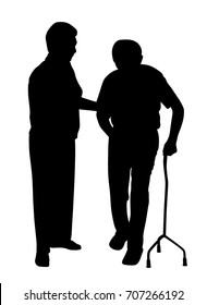 Disabled man walking with woman