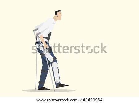 Disabled Man Walks with Exoskeleton.