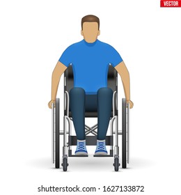 Disabled Man in wheelchair. Equipment for handicapped. Front view. Vector Illustration isolated on white background.