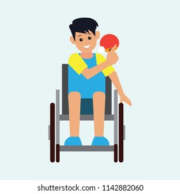 disabled man in wheelchair playing badminton. disability concept. vector illustration