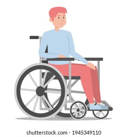 Disabled man in the wheelchair vector isolated. Handicapped person, young guy. Problem with health. Male person with disability.