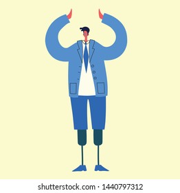 Disabled man, young  person with prosthesis , vector illustration in the flat style