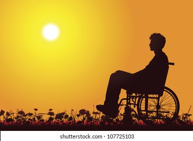 Disabled men on a wheelchair