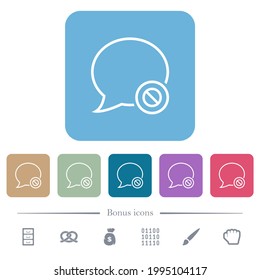 Disabled message white flat icons on color rounded square backgrounds. 6 bonus icons included
