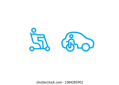 Disabled mobility vehicle human car scooter icons