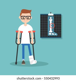 Disabled Nerd On Crutches Broken Leg Stock Vector (Royalty Free ...