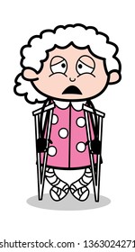 Disabled - Old Cartoon Granny Vector Illustration