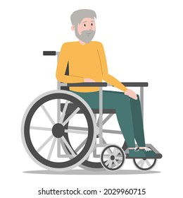 Disabled old man in the wheelchair vector isolated. Handicapped person, senior man. Problem with health. Male person with disability.