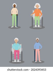 disabled old people icon set