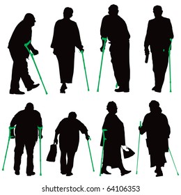 Disabled old people vector illustration collection.