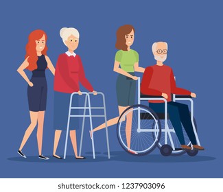 Disabled old woman and man design