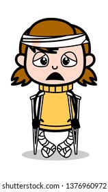 Disabled Patient - Retro Cartoon Girl Teen Vector Illustration